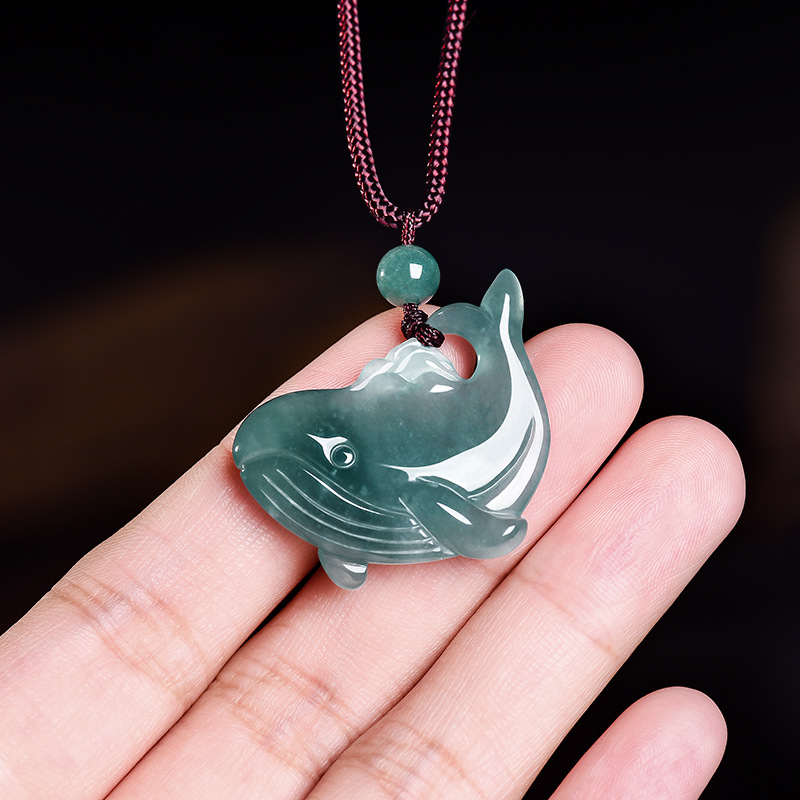 Woman Accessory - Natural Burmese Jadeite Whale Pendant Necklace