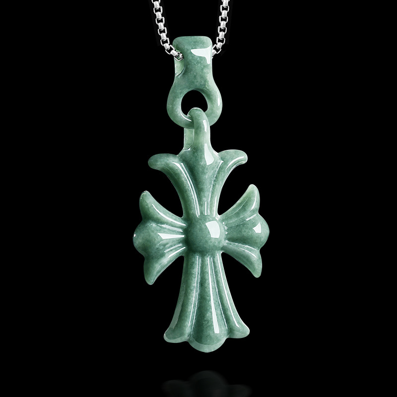 Woman Accessory - Natural Burmese Jadeite Cross Pendant Necklace