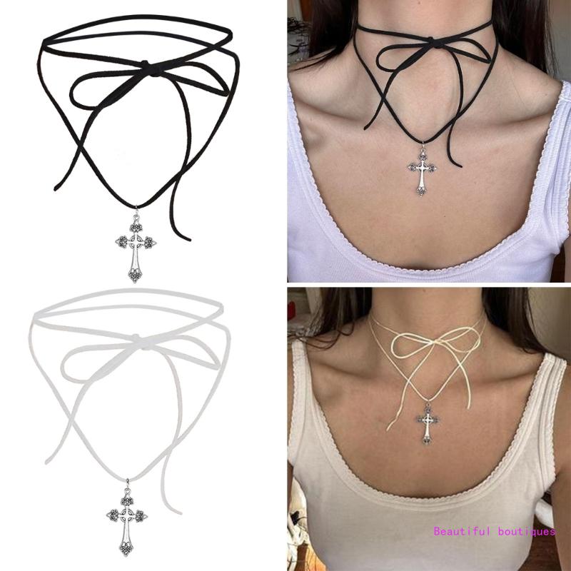 Women Accessories Description - Cross Tie Choker Cross Pendant Choker