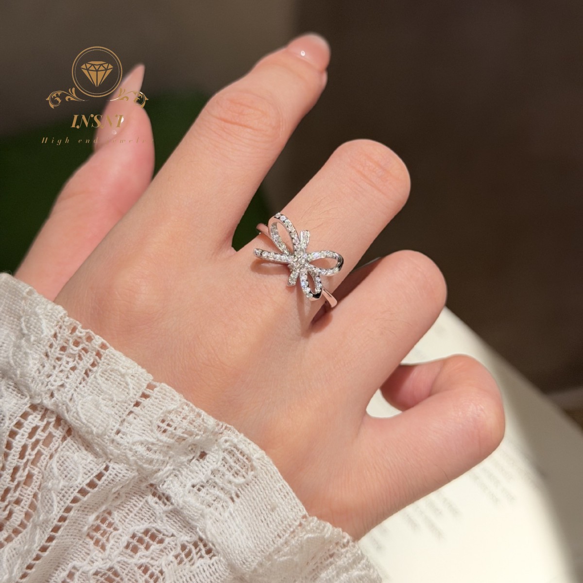 Silver Full Diamond Bow Ring N - Women'S Affordable Accessories ulasan dan harga