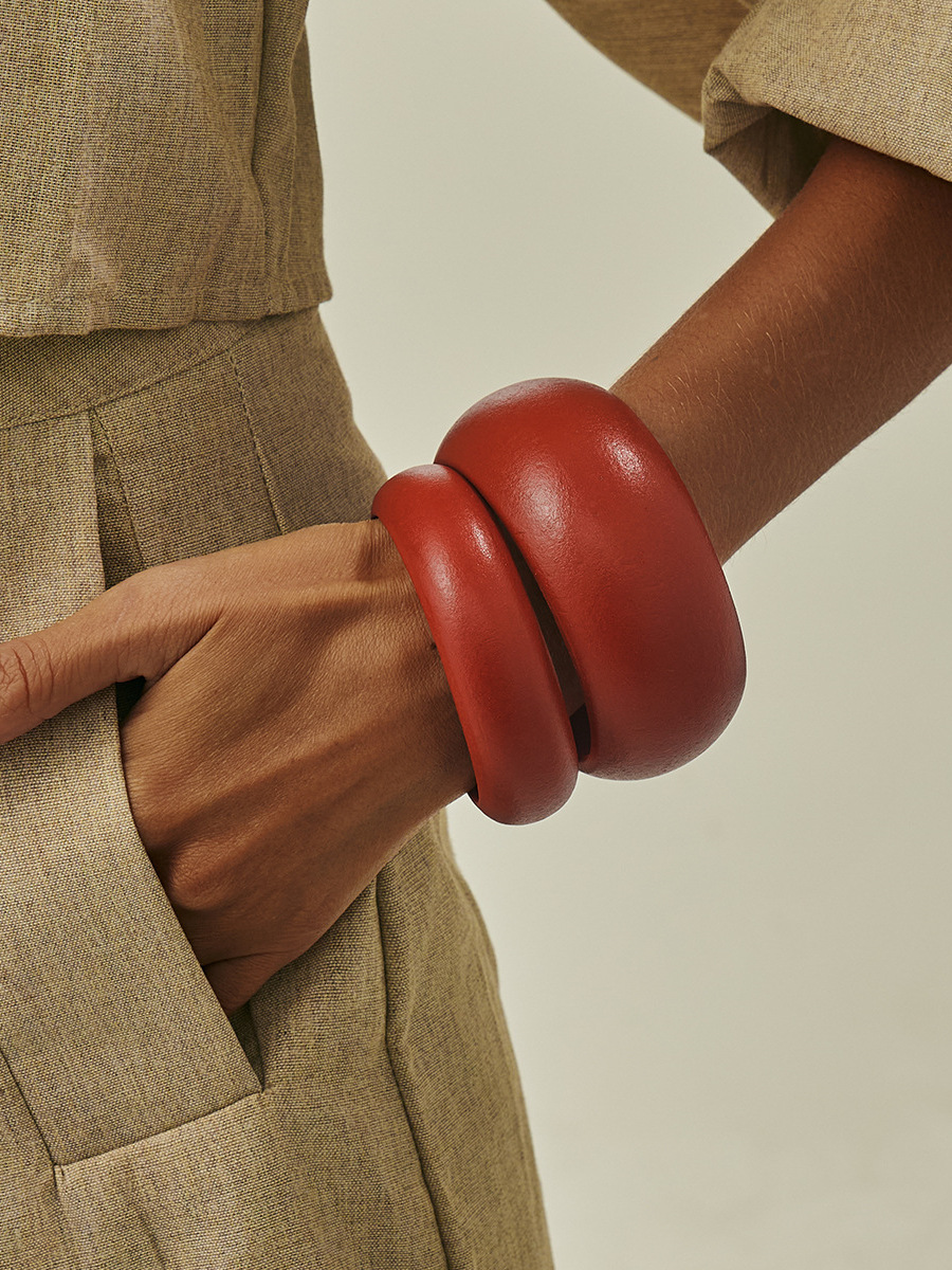 Red Wooden Wide Bracelet Set f - Women'S Affordable Accessories ulasan dan harga